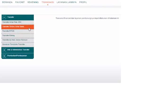 Klik menu Transaksi Transfer Online Antar Bank