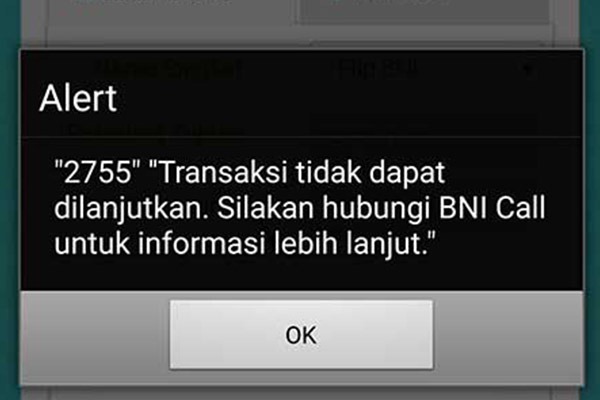 Penyebab BNI Mobile Banking Error 2755