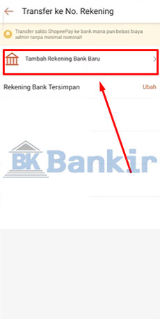 4. Klik Tambahkan Rekening Bank Baru